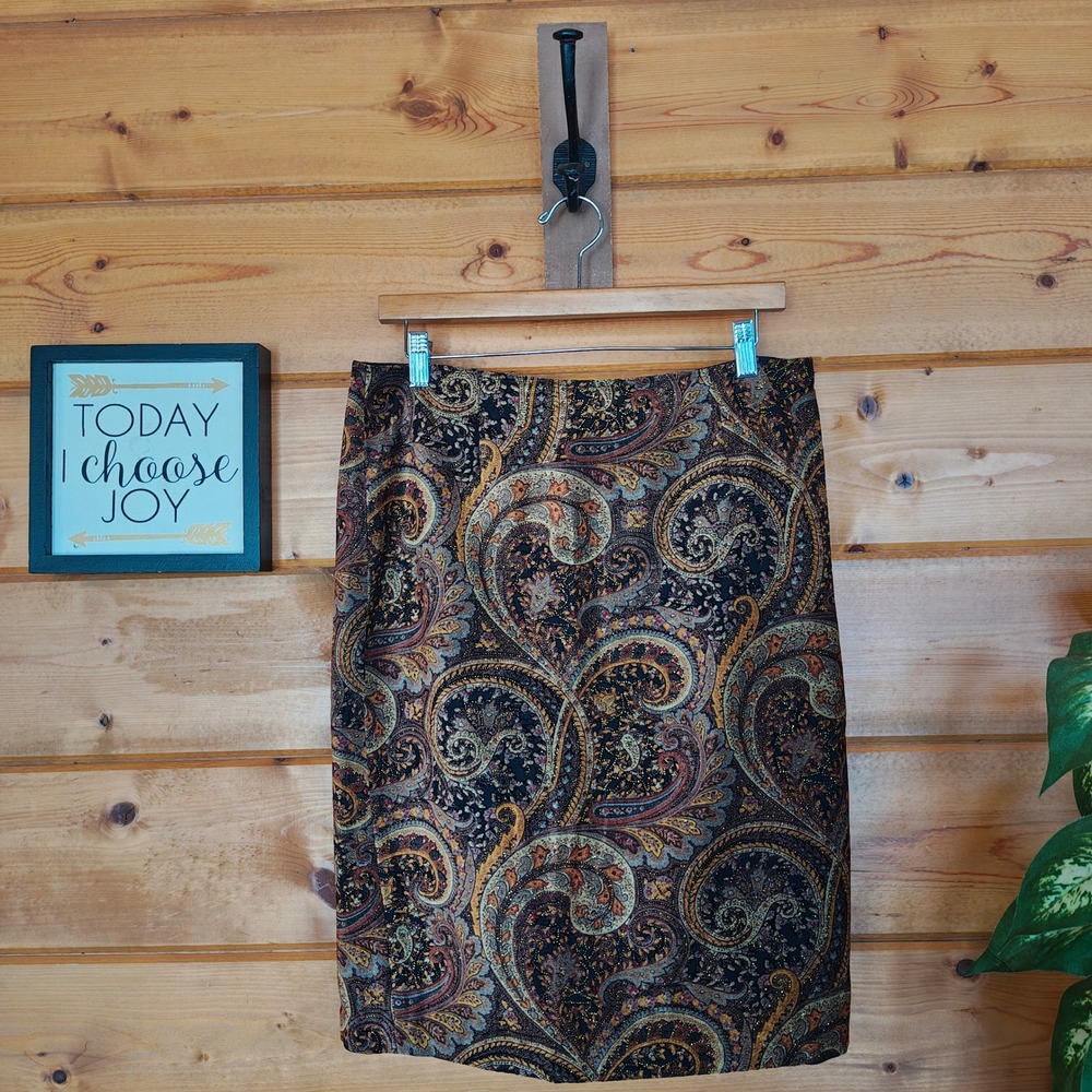 Newport News Paisley Damask Burnout Straight Pencil Boho Midi Skirt Office Sz 10